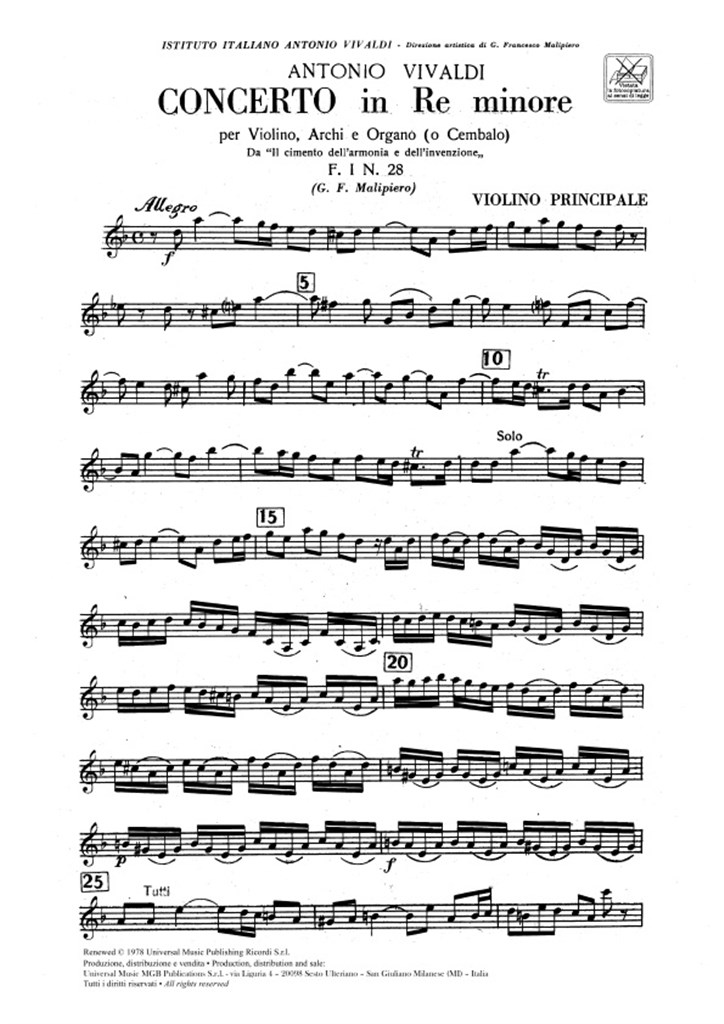 Concerti per vl, archi e bc in re min. RV 242